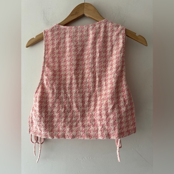 Zara Pink Houndstooth Retro Knit Halter Crop Top with Bralette - Picture 7 of 11